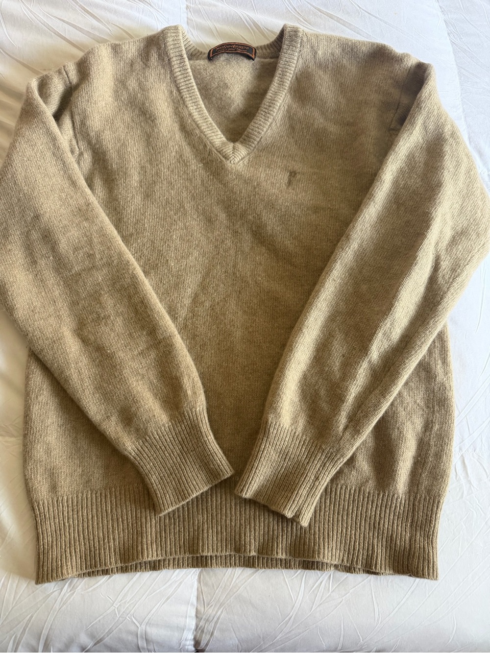 Yves Saint Laurent 100% Wool V-Neck Sweater - Camel